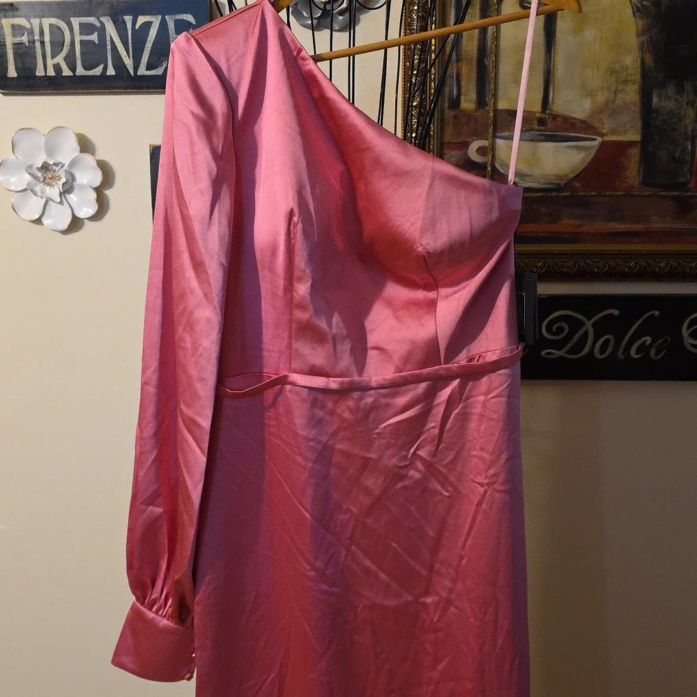 IEENA For Mac Duggal Vibrant Pink Satin One Shoulder Womens Dress Size 10 - Picture 4 of 10